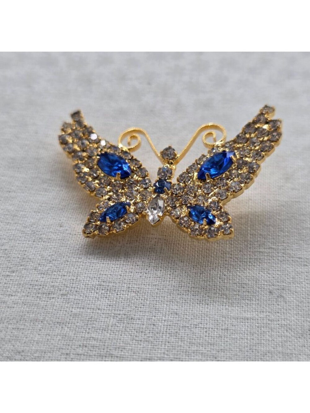 Vintage Butterfly Brooch Lind Calco 14K Gold Electroplated Rhinestone - Picture 3 of 7